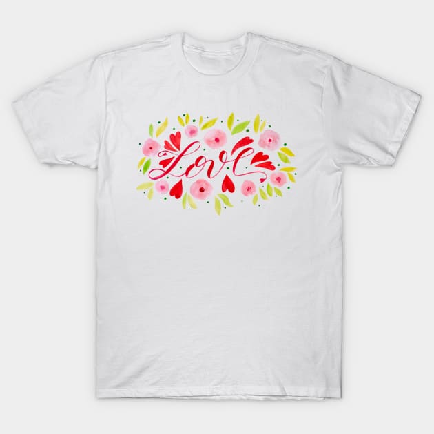 Love and flowers - pink and red T-Shirt by wackapacka